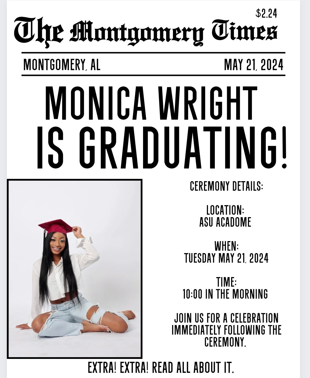 Graduation Newspaper Announcement -Digital Download