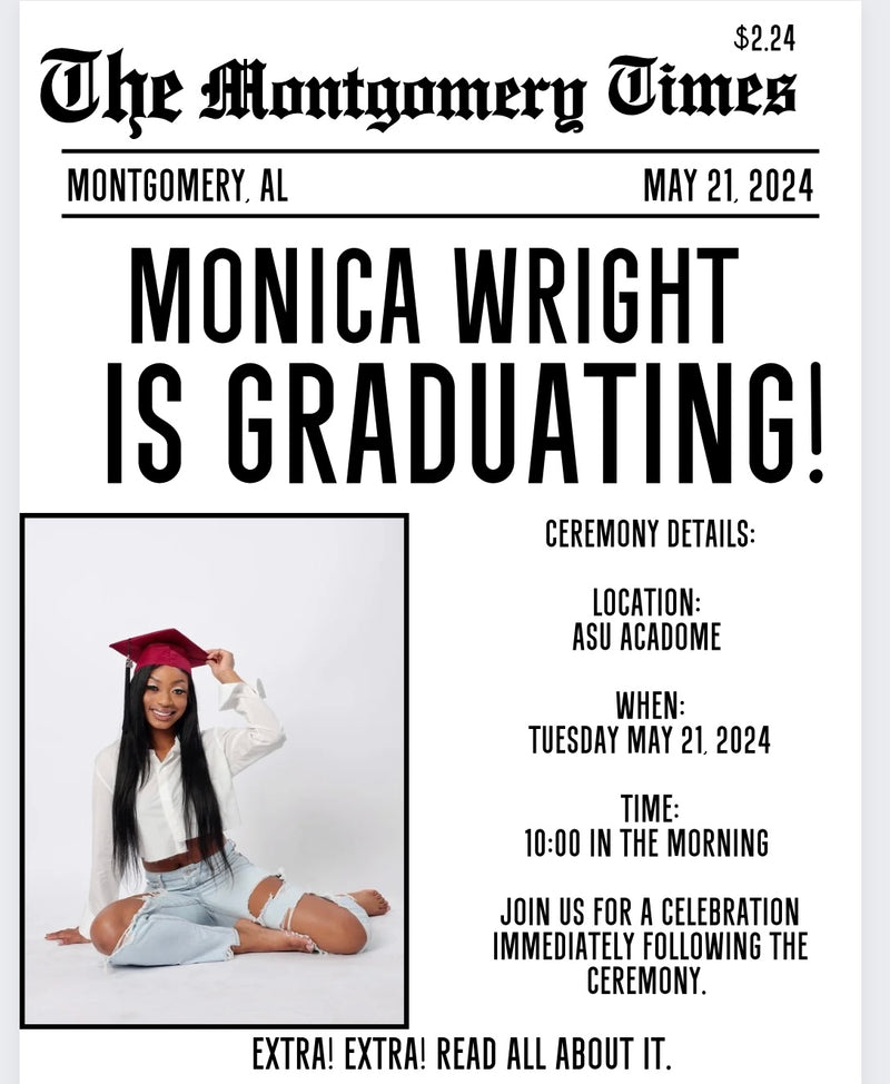 Graduation Newspaper Announcement -Digital Download